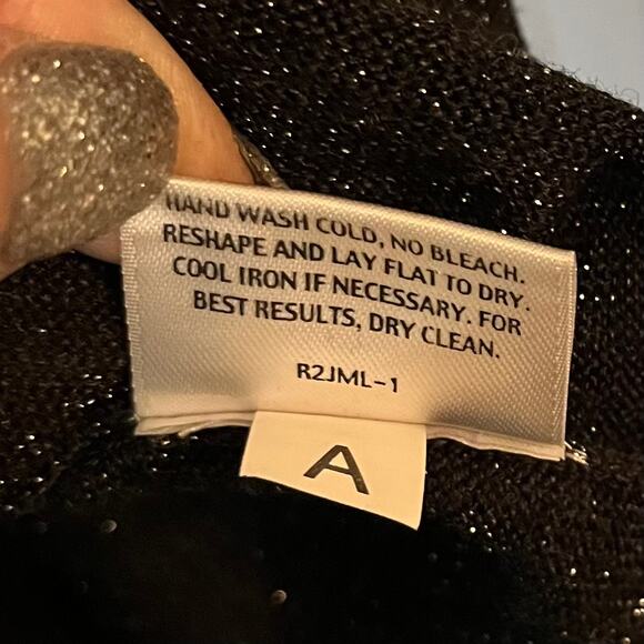 Eileen Fisher Black Metallic Sweater Light Knit PL Wool Blend Holidays Shimmery - Picture 11 of 13